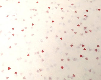 11 Pack - Large Sheets UNRYU Tissue Paper - Hearts on White  (24" x 35") Gift wrap, natural paper, eco-friendly paper