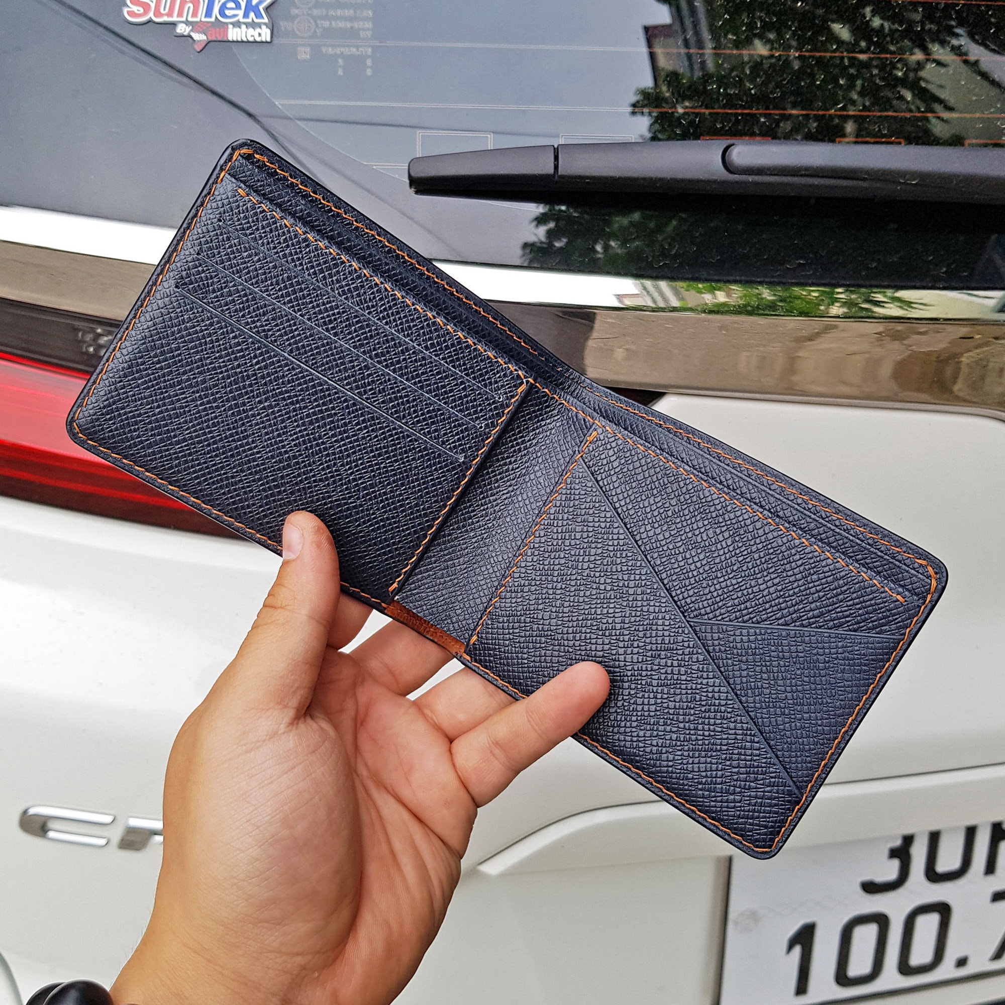 Navy Blue Taiga Leather Handmade Custom Mens Wallet -  Denmark