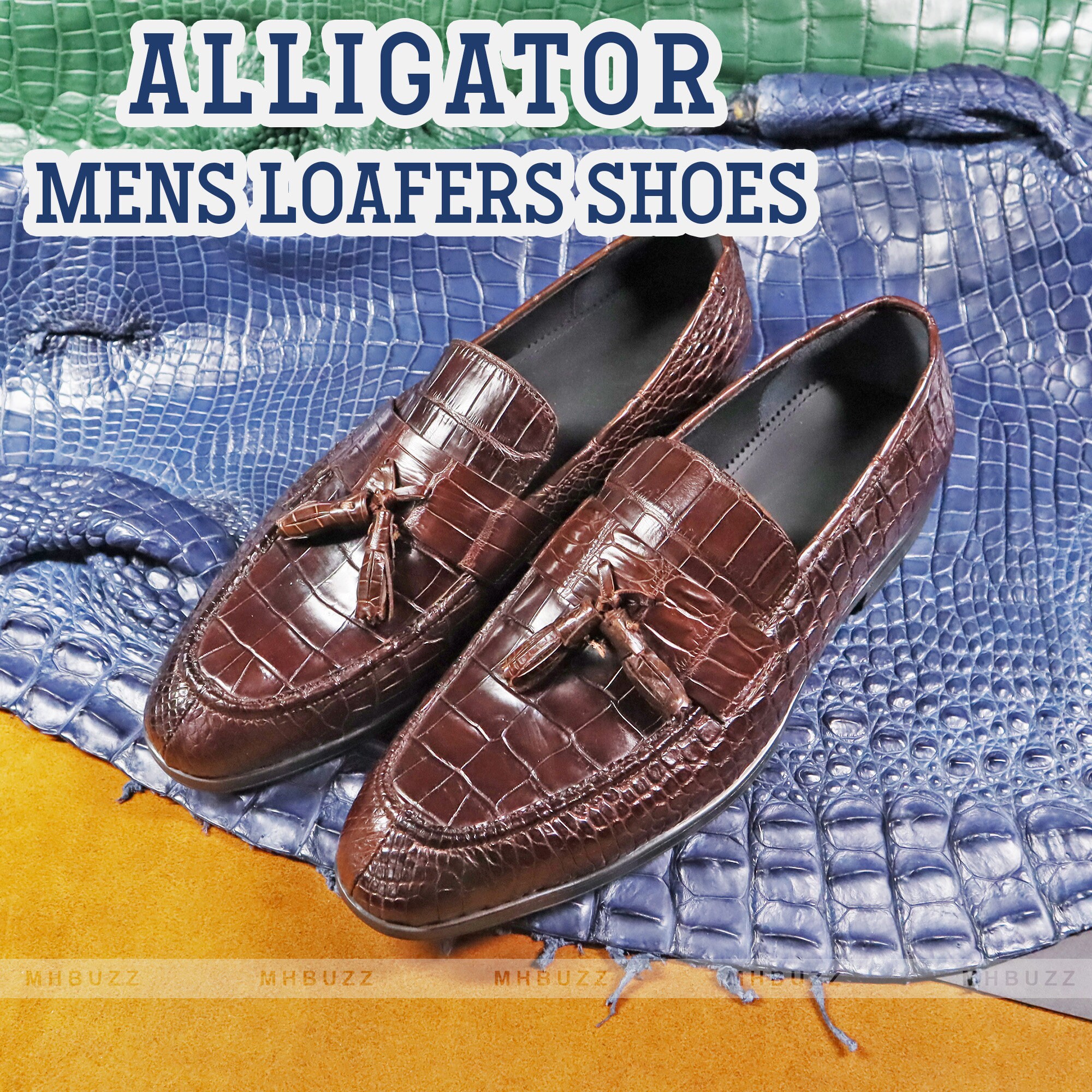 Brown Alligator Mens Loafers Shoes 