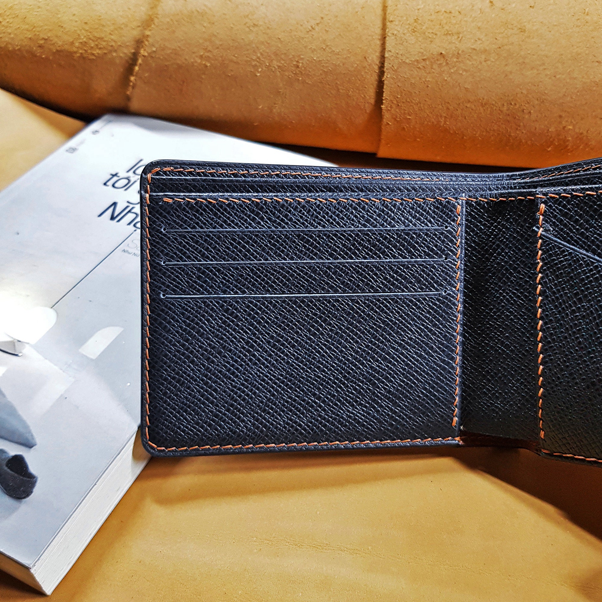 Navy Blue Taiga Leather Handmade Custom Mens Wallet -  Denmark