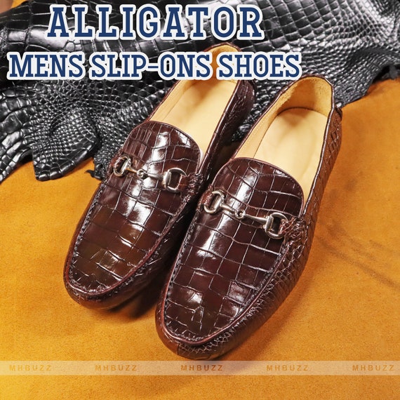 Brown Alligator Mens Loafers Groomsmen 