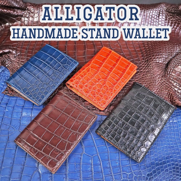 Handmade Alligator Mens Stand Wallet, Personalized mens bifold wallet, Mens Custom  stand wallet, personalized gifts