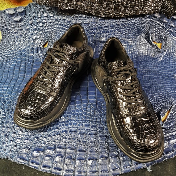 Mens Black Alligator Sneakers Rubber Sole Black Alligator 