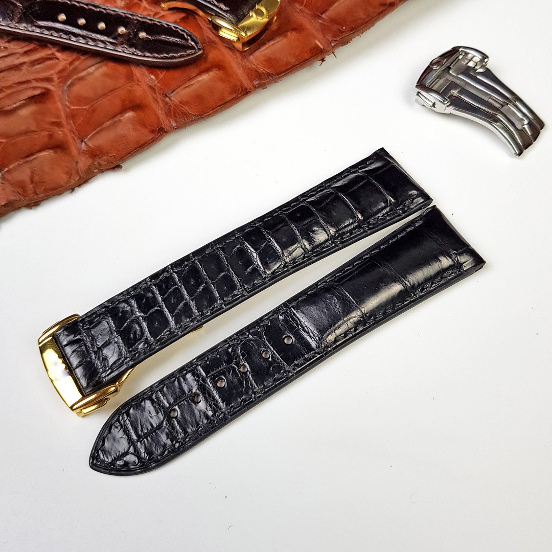 Replacement Omega Black Alligator Strap, Custom Black Leather Watch ...