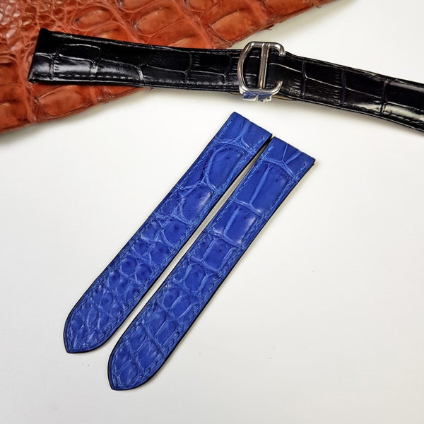 Blue Alligator Watch Strap For Cartier, Replacement Watch Band For Cartier, Alligator Watch Strap Custom, Watch Strap With Clasp for Carier