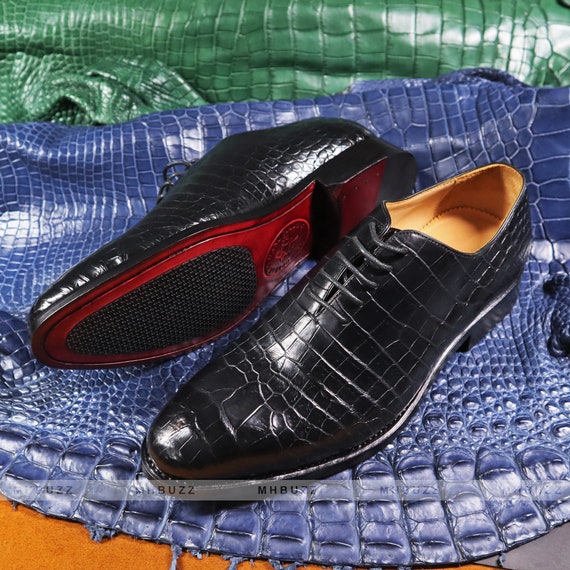 Black Alligator Mens Oxford Shoes, Custom Mens Dress Shoes, Mens Shoes Size  6/7/8/9/10/11/12 US Men's 