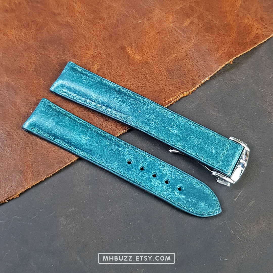 Blue Maya Leather Omega Speedmaster Bands Deployant Clasp, Omega