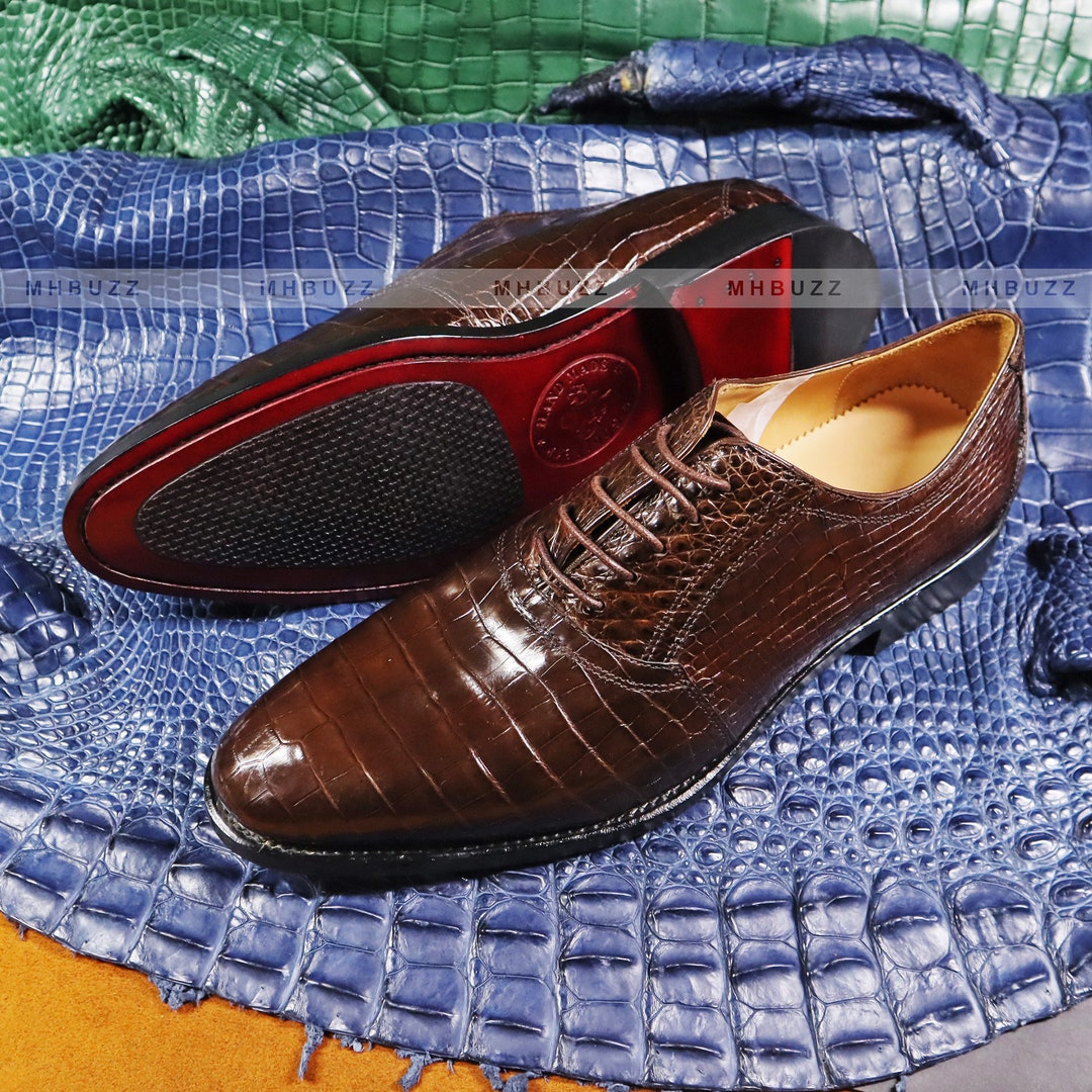 Brown Alligator Mens Oxford Shoes Brown Alligator Mens Dress Etsy
