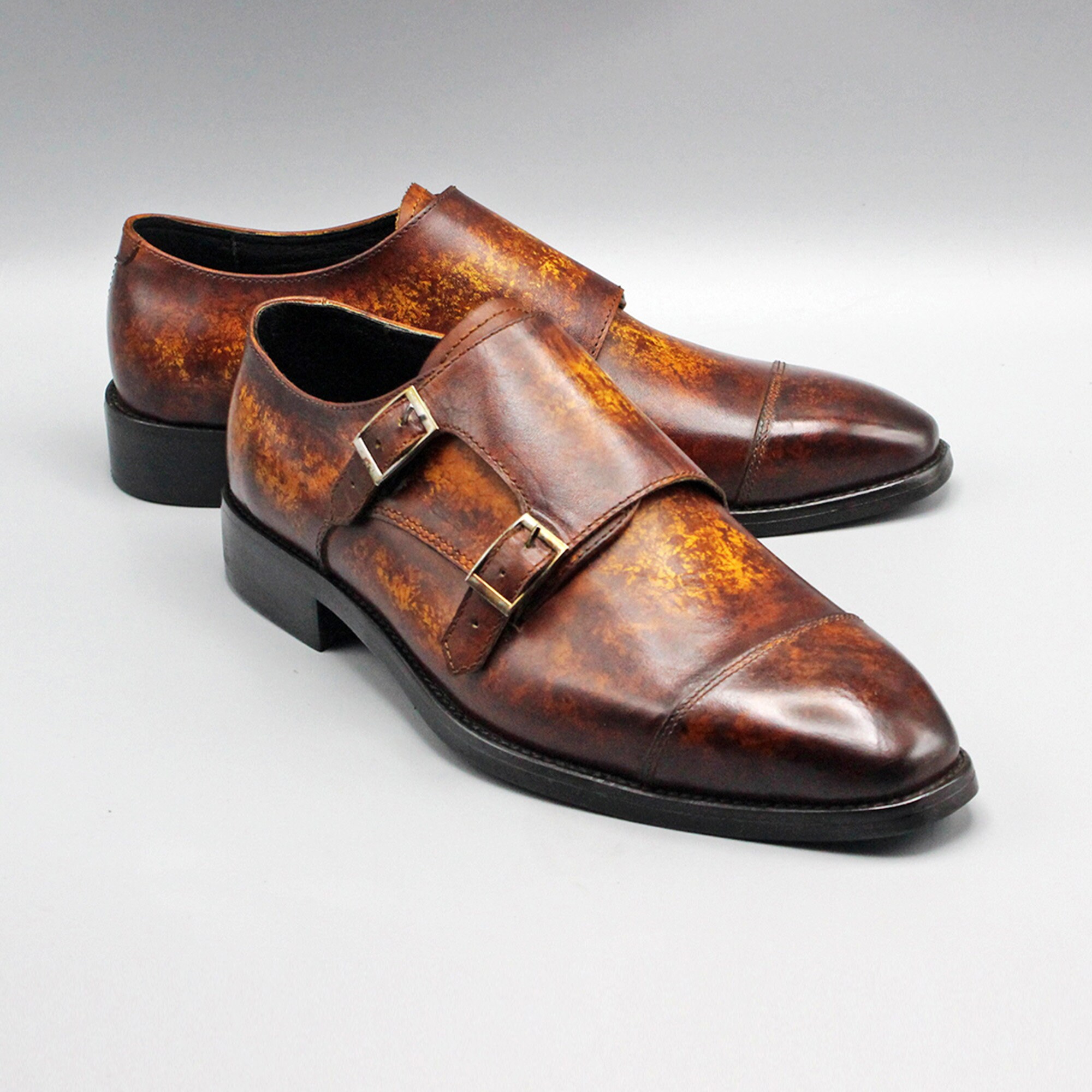 Hand Dyed Mens Double Monk Strap Shoes Handmade Custom Mens Etsy