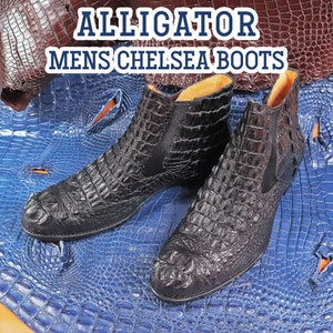 Black Alligator Mens Chelsea Boots, Custom Mens Boots, Mens Boots Size 6/7/8/9/10/11/12/13 US Men's