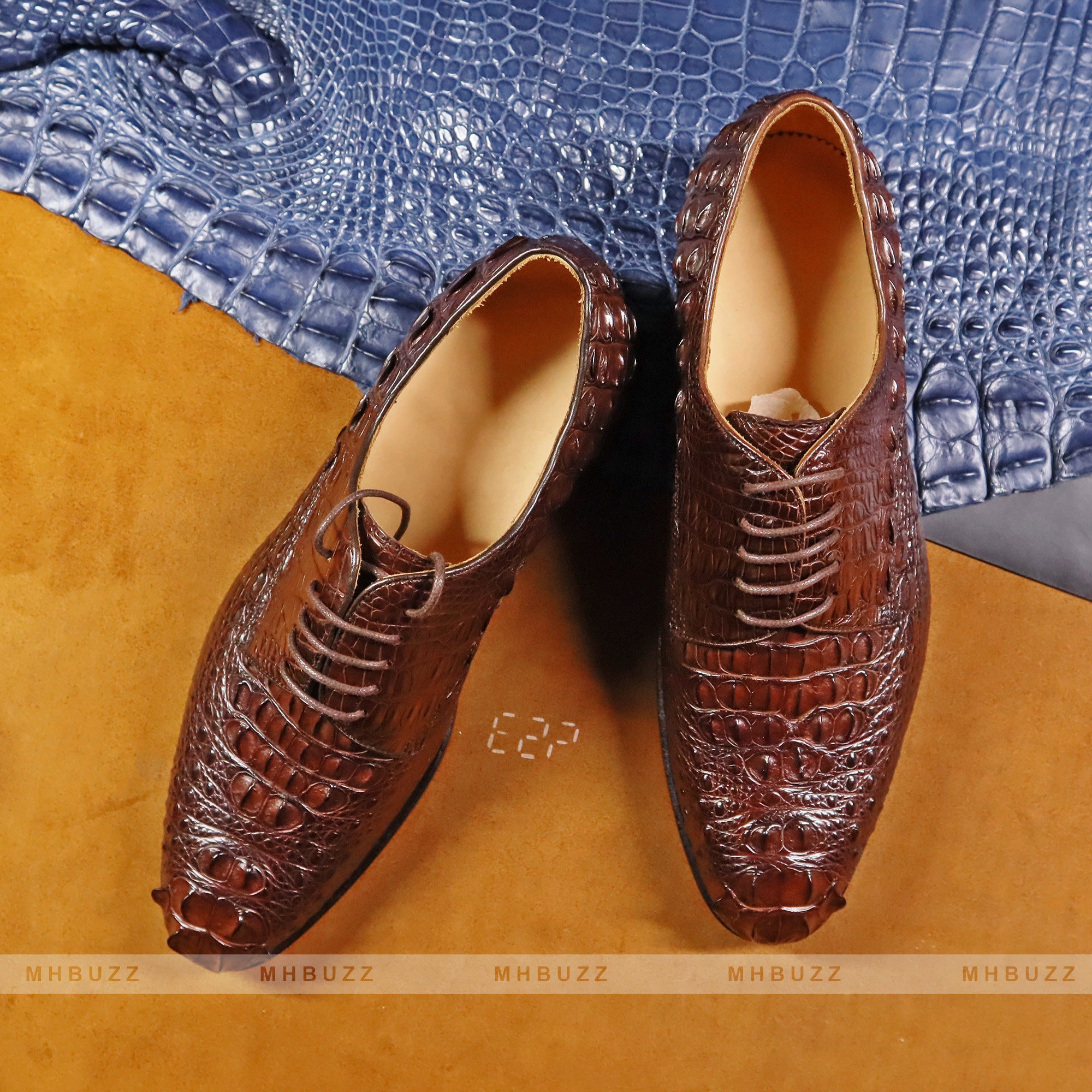 Men Brown Crocodile Shoes with Derby Style and Algonquin Toe - Leather Skin  Shop