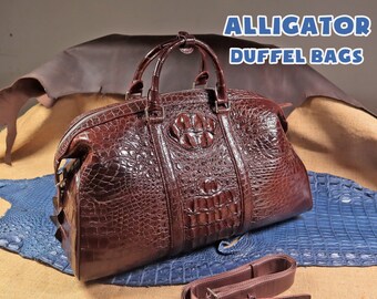 Brown Alligator Duffel Bags, Alligator Travel Bags, Duffel Bags Personalized, Duffel Bags men, Duffel Bags women