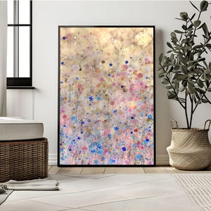Dreamy Boho Watercolor Flower Field – Soft Pink and Blue Abstract Floral Art Print, Colorful Abstract Bohemian Pastel Art Gallery Decor