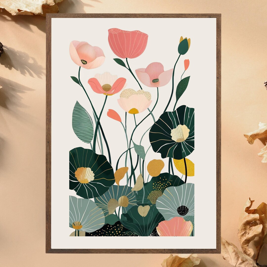 Elegant Lotus Blossom Wall Art Poster, Botanical Water Lily Print ...