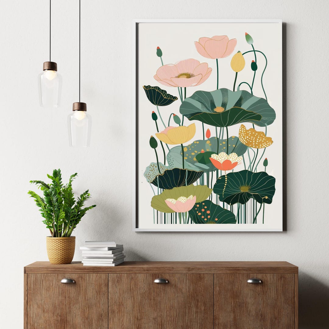 Elegant Lotus Blossom Wall Art Poster, Botanical Water Lily Print ...