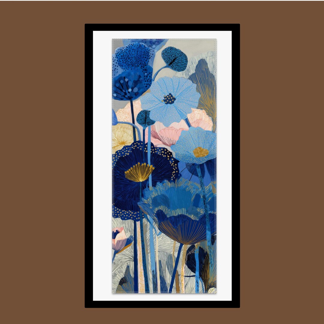 Abstract Botanical – Luxury Blue and Gold Floral Art Print, Modern ...