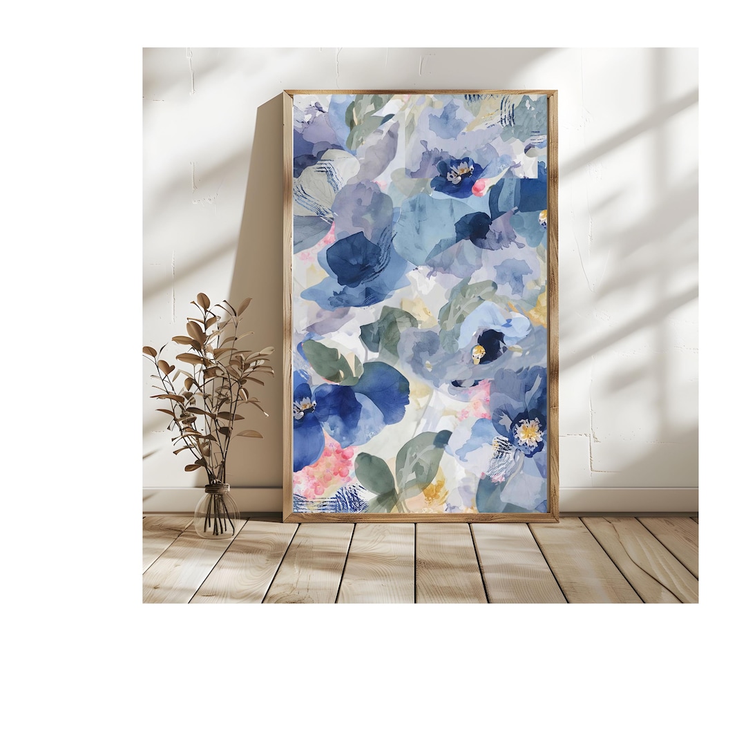 Blue Floral Wall Art Print –modern Watercolor Botanical Poster ...