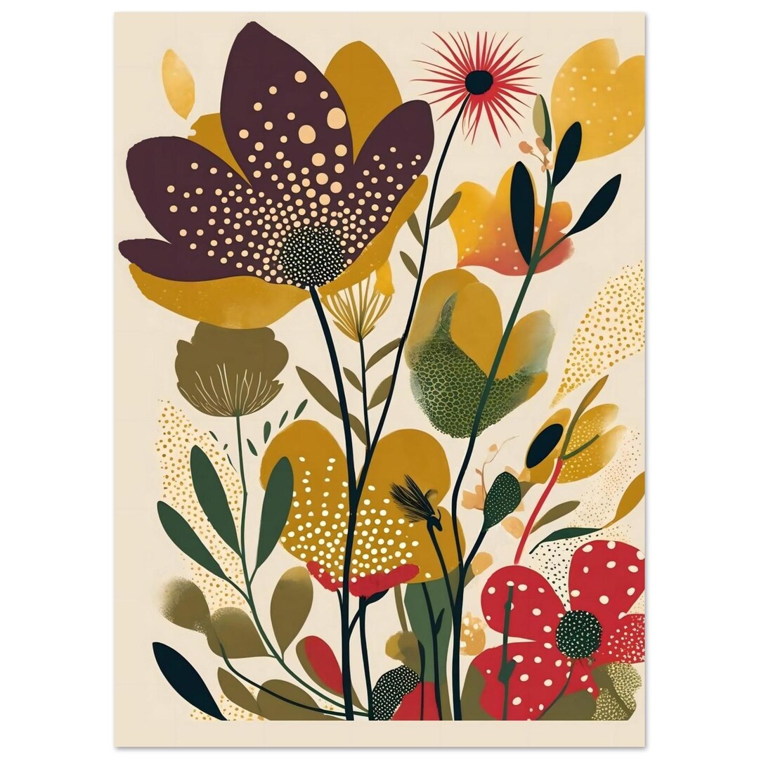 Mid Century Modern Floral Wall Art Print – Abstract Botanical Poster in ...