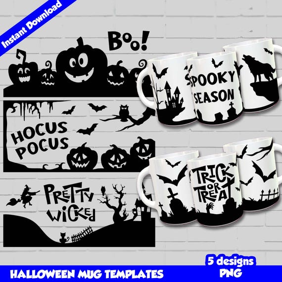 Halloween Cricut Mug Press SVG, Halloween Bundle, Mug Templates, Halloween Landscape Wrap, Halloween Svg, Sublimation Designs, 12oz & 15oz