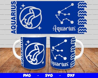 Aquarius Svg Mug Design, Cricut Mug Press SVG Design, Aquarius Zodiac Sublimation Template Png, Aquarius Sign Mug Wrap for 12oz & 15oz mugs