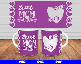 Cat Mom Svg Design, Mothers Day Mug Wrap, Cricut Mug Press SVG Design, Mom Mug Press, Sublimation Template Png for 12oz & 15oz mug