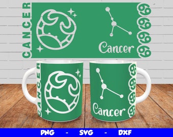 Cancer Svg Mug Design, Cricut Mug Press SVG Design, Cancer Zodiac Sublimation Template Png, Cancer Sign Mug Wrap for 12oz & 15oz mugs