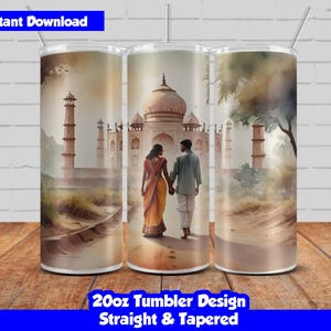 Vintage India landscape wrap design, 20oz Skinny Tumblers Sublimation Design, Valentine’s Day Tumbler Wrap, Straight and Tapered Included