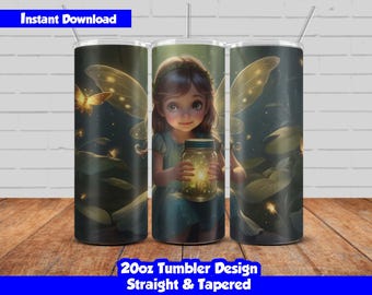 20oz Skinny Tumbler Sublimation Wrap, Little Fairy Design, PNG Digital Download, Straight & Tapered, Seamless Fairy Tumbler Wrap