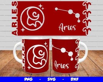 Aries Mug Design, Cricut Mug Press SVG, Aries Zodiac Sublimation Template Png, Aries Sign Mug Wrap for 12oz & 15oz mugs