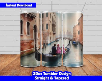 Vintage Venice landscape wrap design, 20oz Skinny Tumblers Sublimation Design, Valentine’s Day Tumbler Wrap, Straight and Tapered Included