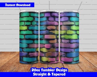 20oz Skinny Tumbler Sublimation Wrap, Colorful Wall Design, PNG Digital Download, Straight & Tapered, Seamless Wall Tumbler Wrap