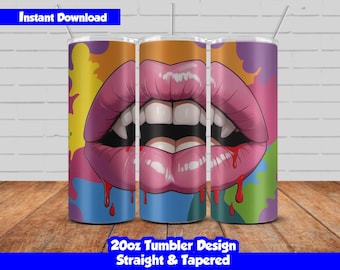 Vampire Lips Tumbler Wrap Design, 20oz Skinny Tumbler Sublimation, Vampire Mouth tumbler design PNG, Halloween Tumbler, Seamless design