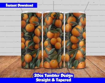 20 Unzen Skinny Tumbler Sublimation Wrap, 3D-Orangen-Design, PNG Digital Download, gerade und konisch, nahtlose Tumbler Wrap