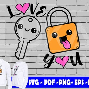 Valentines Day Svg Design, Love t-shirt design, best friends, perfect match, kawaii key and padlock clipart, cricut svg design