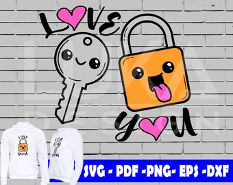 Valentines Day Svg Design, Love t-shirt design, best friends, perfect match, kawaii key and padlock clipart, cricut svg design