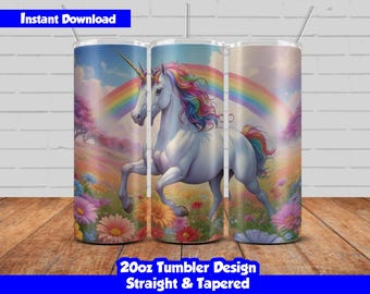 20oz Skinny Tumbler Sublimation Wrap, Unicorn Design, PNG Digital Download, Straight & Tapered, Seamless Unicorn Tumbler Wrap