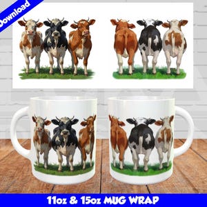 Funny Cows Mug Wrap, Sublimate Mug Design PNG, Farm Cows Mug Design, Sublimation Template, 11oz and 15oz mug, Instant Digital Download
