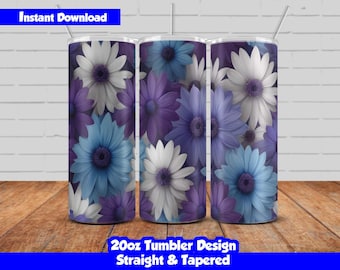 20oz Skinny Tumbler Sublimation Wrap, Flowers Design, PNG Digital Download, Straight & Tapered, Seamless Floral Tumbler Wrap