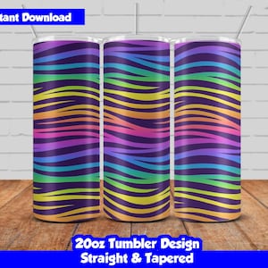 20oz Skinny Tumbler Sublimation Wrap, Colorful Animal Print Design, PNG Digital Download, Straight & Tapered, Tiger Tumbler Wrap, Seamless