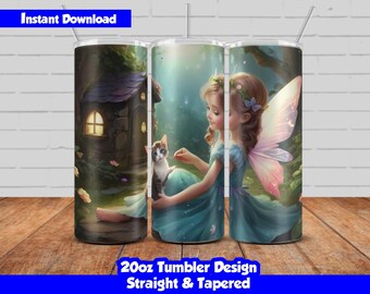 20oz Skinny Tumbler Sublimation Wrap, Little Fairy Design, PNG Digital Download, Straight & Tapered, Seamless Fairy Tumbler Wrap