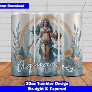 20oz Skinny Tumbler Sublimation Wrap, Aquarius Zodiac Design, PNG Digital Download, Straight & Tapered, Seamless Aquarius Tumbler Wrap
