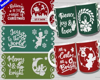 Christmas Cricut Mug Press SVG, 5 Mug Press Templates, Mug Wrap svg, Sublimation Designs Png, Christmas Bundle Svg for 12oz & 15oz mug