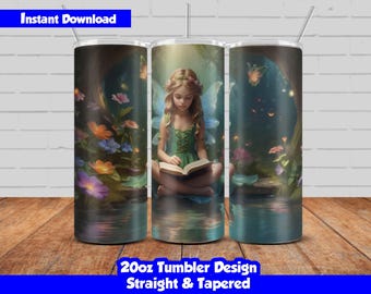 20oz Skinny Tumbler Sublimation Wrap, Little Fairy Design, PNG Digital Download, Straight & Tapered, Seamless Fairy Tumbler Wrap