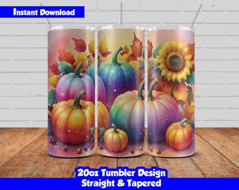 Fall Pumpkins tumbler wrap design, 20oz Skinny Tumbler Sublimation, Colorful Fall Pumpkins Tumbler PNG, Halloween Pumpkins, Seamless design