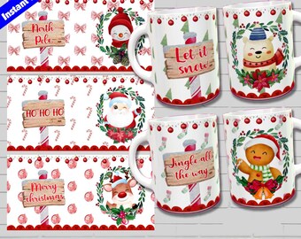 Christmas Mug Templates, Sublimate Mug Designs, Christmas Mug Designs PNG, Sublimation Templates, Christmas Mug Wrap for 11oz and 15oz Mugs