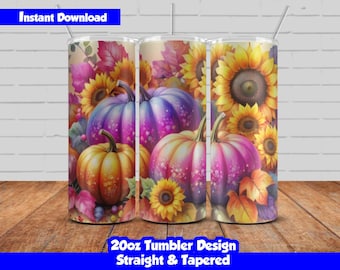 Fall Pumpkins tumbler wrap design, 20oz Skinny Tumbler Sublimation, Colorful Fall Pumpkins Tumbler PNG, Halloween Pumpkins, Seamless design
