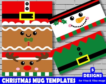 Christmas Mug Template, Sublimate Mug Designs, Christmas Mug Designs SVG, Sublimate Templates Instant Download, Christmas Mug Wrap PNG
