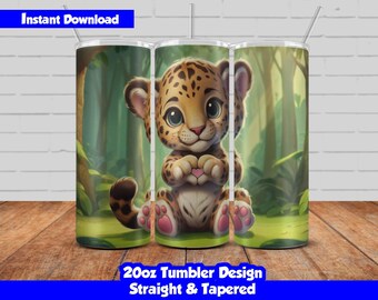 20oz Skinny Tumbler Wrap, Cute Jaguar Heart Gesture, Jaguar Sublimation design, PNG Digital Download, Straight & Tapered, Seamless Design