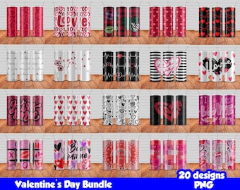 Valentines Day Tumbler Wrap Bundle, 20 Valentines Day Tumbler Png Designs for 20oz Skinny Tumblers, Straight and Tapered, Valentine Gift