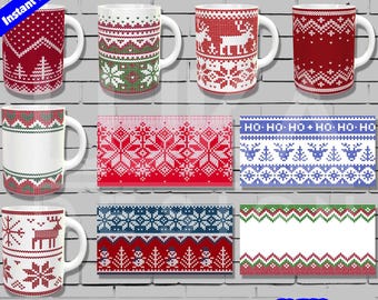 Christmas mug sublimation design, christmas mug templates, ugly sweater mug designs sublimate, christmas mug wrap